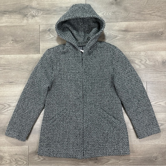 Vintage Paul Levy Wool Hooded Jacket Coat Full Zip Grey Black Herringbone Small - Picture 2 of 10
